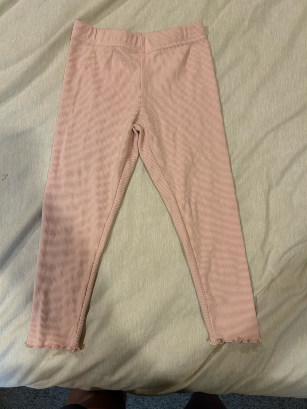 Girls' Ribbed Pink Leggings with Lettuce Hem